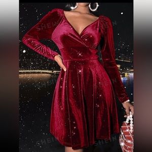 SHEIN BAE Surplice Neck Velvet A-Line Dress